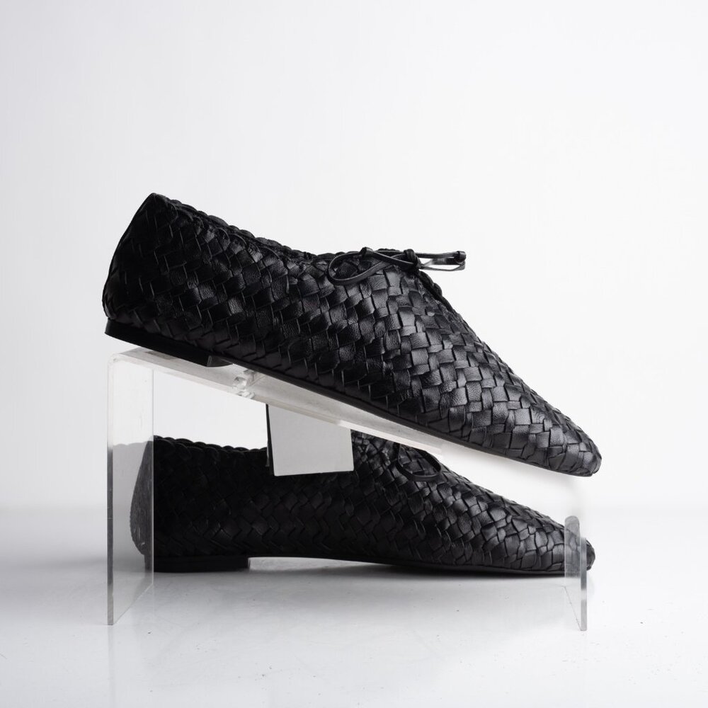 Massimo Dutti Womens Ballerina Braid Leather Woven Flats Black US 7.5 EU 38 New - Picture 7 of 8